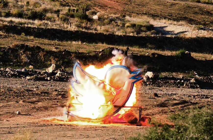 The 560-pound Twitter sign met a fiery end in a Nevada desert