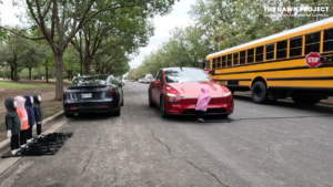 Tesla blows past stopped school bus and hits…